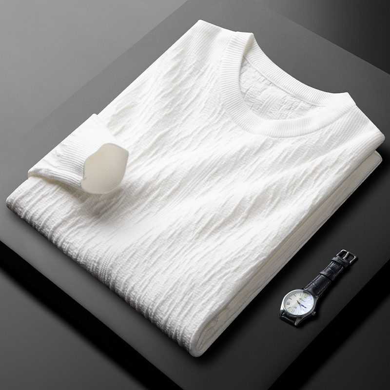 2026 New Solid Color Jacquard Knit Sweater for Men, Autumn and Winter Slim Fit Casual Round Neck Off-White Long-Sleeve Base Shirt 2026 New Solid Color Jacquard Knit Sweater for Men, Autumn and Winter Slim Fit Casual Round Neck Off-White Long-Sleeve Base Shirt