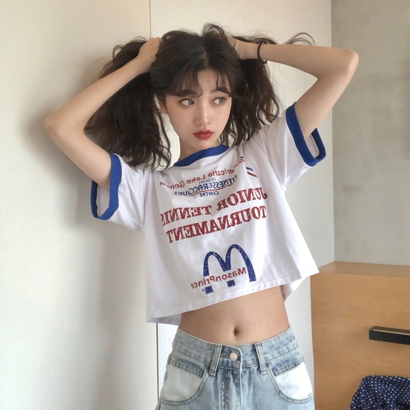 Niche versatile withdrew to Europe station European goods Korea Dongdaemun Korean version of women's short-sleeved T-shirt tops undershirt women
