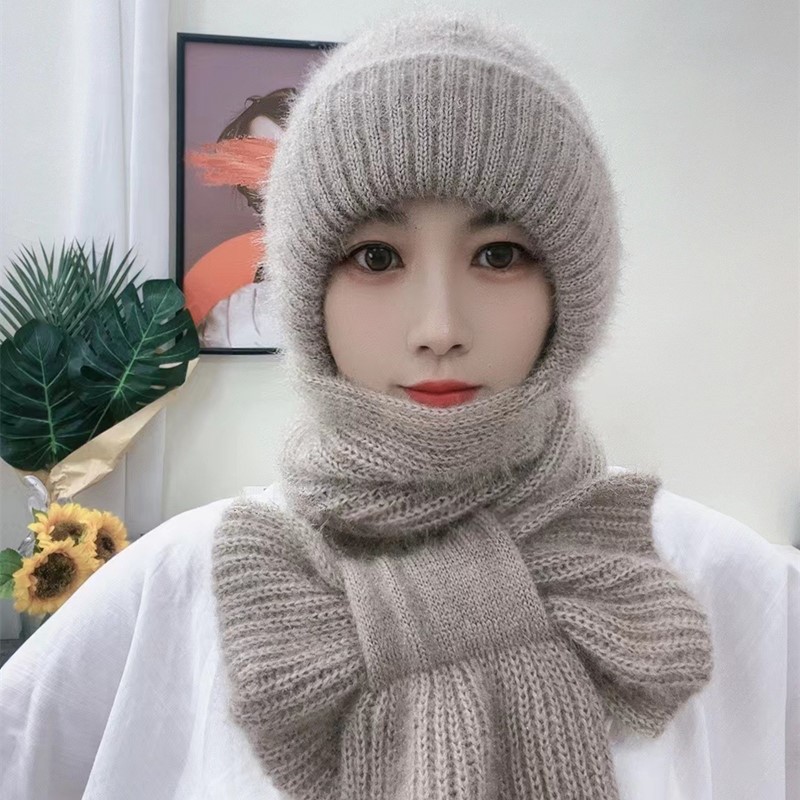 Cap children Winter middle aged moms plus suede thickened knit wool cap scarves warm and integrated snow cap cotton cap-Taobao