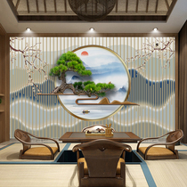 2023 Tea Room New Chinese Beauty Salon Front Office Landscape Background Wall Carbon Crystal Board Integrated Wall Panel Living-room Protective Wall