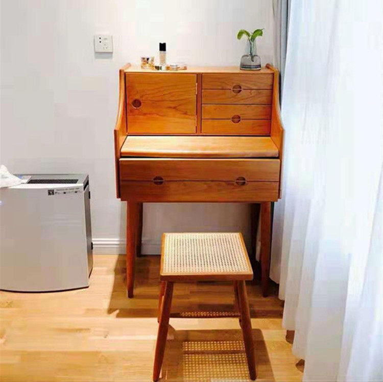Nordic Solid Wood Makeup Bench Brief Modern Small Household Type Home Princess Mini Makeup Table Bedroom Bedside Containing Table