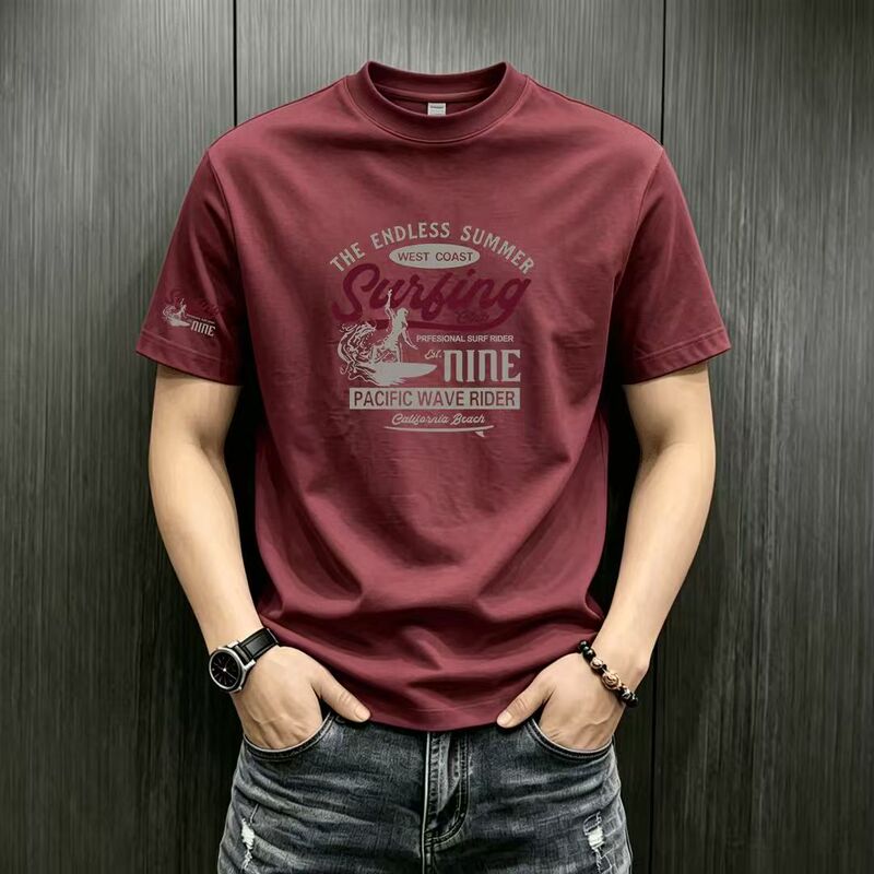 T-Shirt Men's Loose Short-Sleeved Summer Men's Clothing 2026 New American Fashion Brand Printed Ice Silk Cotton Retro Top T-Shirt