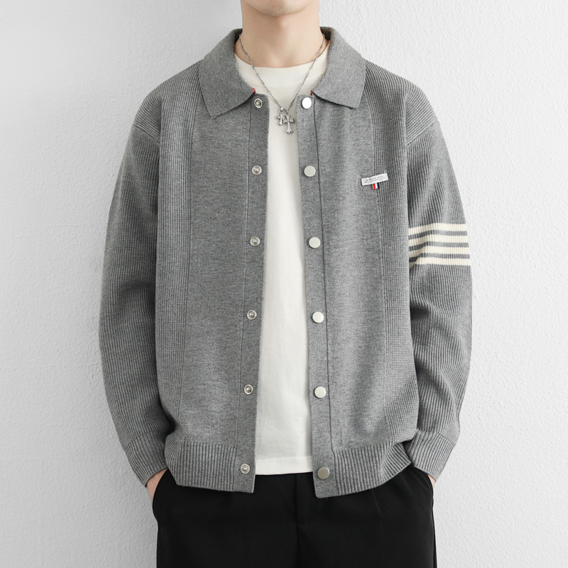 Knitted Cardigan Trendy Spring and Autumn Men's Jacket 2026 New Style Lapel Color-Blocking High-End Versatile Casual Sweater Jacket