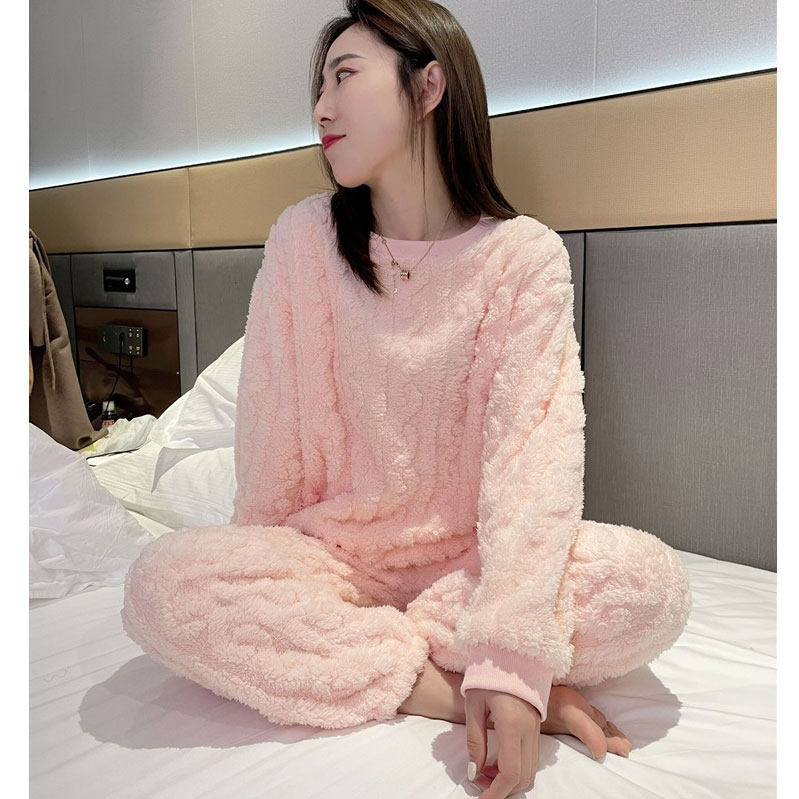 Two pieces of pink coral velvet pajamas suit female gas new flannel home suit