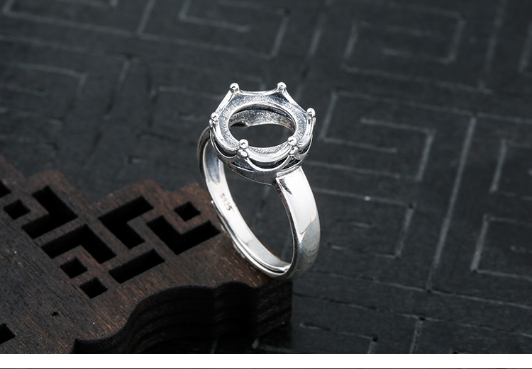 S925 Nhẫn bạc Sterling Hỗ trợ trống Phụ nữ Vương miện Bạc Người được khảm Sáp ong Hổ phách Cài đặt 6 * 6 8 * 8 10 * 10 nhẫn vàng nam 24k