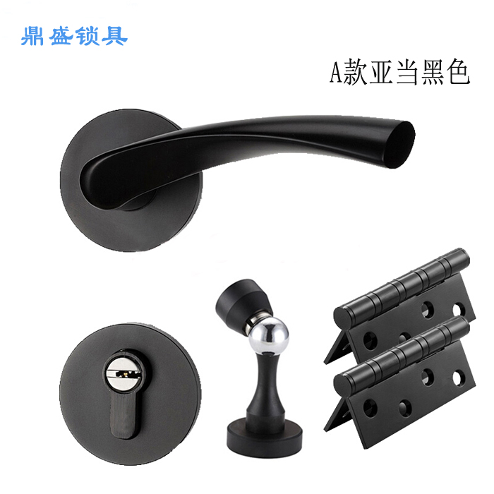 Door lock Indoor bedroom door lock Powder room Bathroom door American Black silent split door handle lock 01