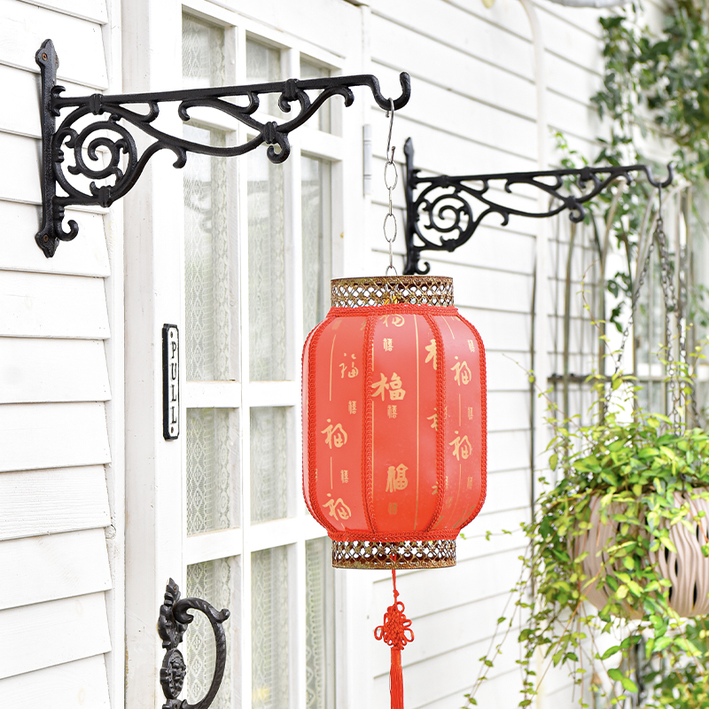 Sungmor Extended Wall Hook Cast Iron Outdoor Wrought Iron Red Lantern Hanging Orchid Decorative Bracket Pastoral Hanging Rack