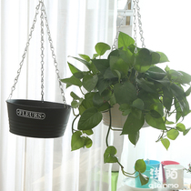 Pastoral wrought iron flower pot flower iron bucket fleshy flower machine creative green light balcony iron chain hanging pot flower shop Basin