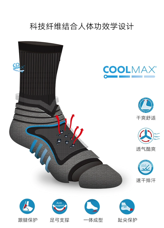 Vớ thể thao ống COOLMAX nam và nữ chuyên nghiệp vớ khô nhanh ngoài trời vớ cao đi bộ đường dài vớ chạy bộ