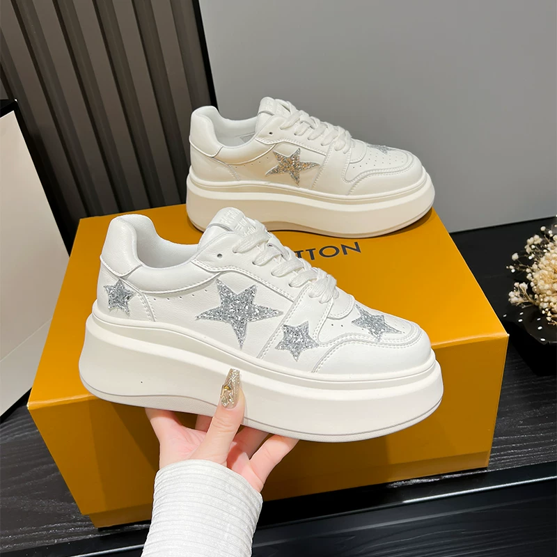 2023 new star white shoes for women Korean height-increasing platform thick-soled shoes spring and autumn genuine leather casual versatile sneakers