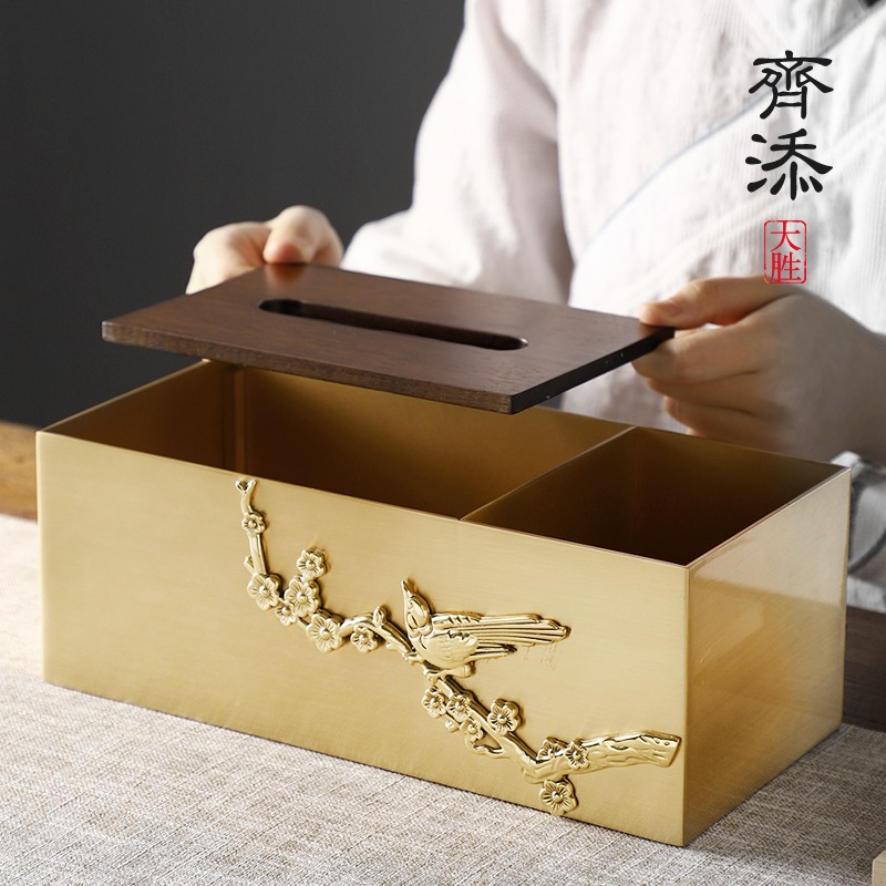 Creative Copper Tea Table Toilet Paper Box Paper Box Living Room Home Light Lavish And Versatile Solid Wood Tea Table Napkins