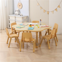 High-end solid wood plum blossom table painting table and chairs kindergarten childrens learning game table adjustable lifting table and chairs
