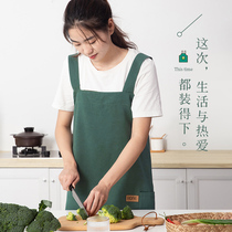 Apron female kitchen household work clothes oil-proof waterproof Japanese canvas thickened wear-resistant art painting art oil painting