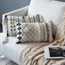 Tassel pillow case living room sofa tufted pillow cushion pillow bedside bedside nap pillow Nordic wind waist pillow removable and washable