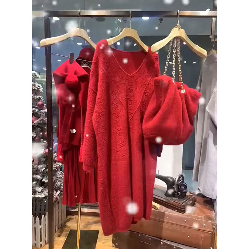 (in Stock) Red Women's Fashion Sweater Dress for the Year of Birth, New Year, Christmas, Autumn and Winter 2025
