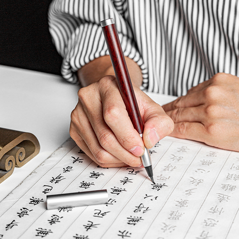 (free-to-wash) solid wood fountain pen style brush small number professional pure wolf milking-block calligraphy and calligraphy Calligraphy Calligraphy book Entry to copy Portable Painting Science Soft Pen