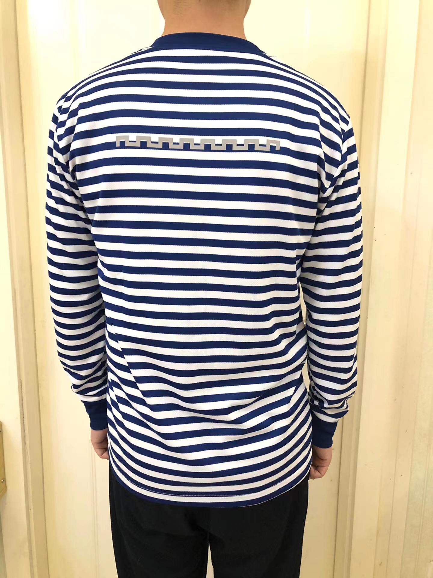 New long-sleeved round neck shirt physical training clothing with reflective strips sports T-shirt blue and white striped quick-drying long-sleeved T-shirt - Taobao