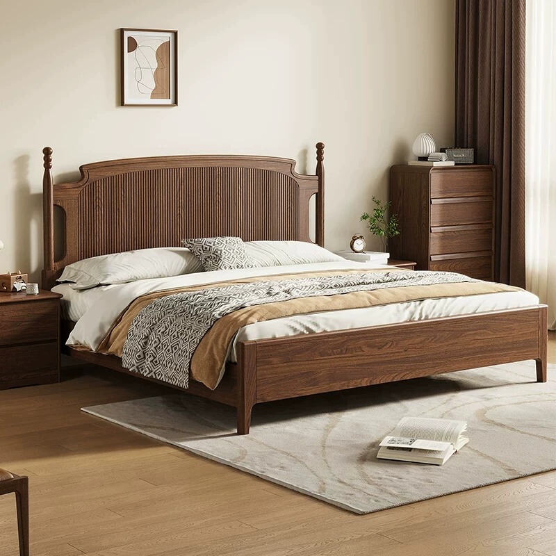 New Chinese-Style Black Walnut Double Solid Wood Bed with a Vintage Feel 1.8m Small Apartment Master Bedroom Wedding Bed with Storage Space New Chinese-Style Black Walnut Double Solid Wood Bed with a Vintage Feel 1.8m Small Apartment Master Bedroom Wedding Bed with Storage Space