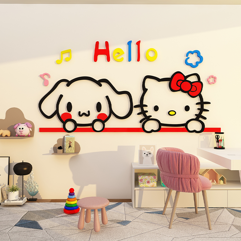 Princess room decoration kitty cartoon wall stickers children's bedside wall stickers painting supplies girls bedroom