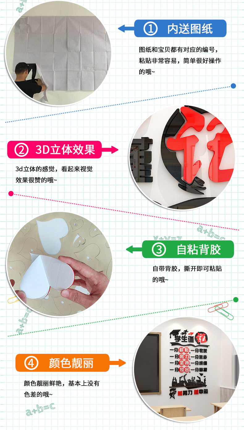 Класс декоративный культура наклейки для стен 3d трехмерный Усилия по организации репетиторских занятий изучение Вдохновляющий стандартный китайский класс наклейки 