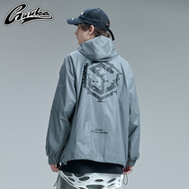 GUUKA Tide brand reflective coach jacket male hooded student hip hop print casual sports jacket loose