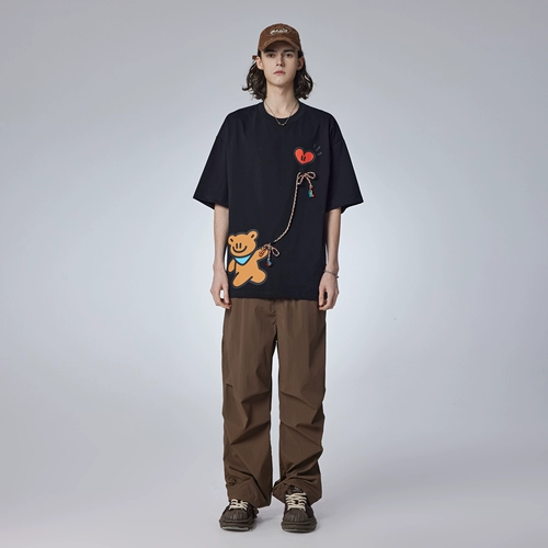 He Yu's в том же стиле, GUKA & Agaho, совместный медведь, воздушный шар, тяжелая футболка с короткими рукавами, мужская пара, модный брендовый топ