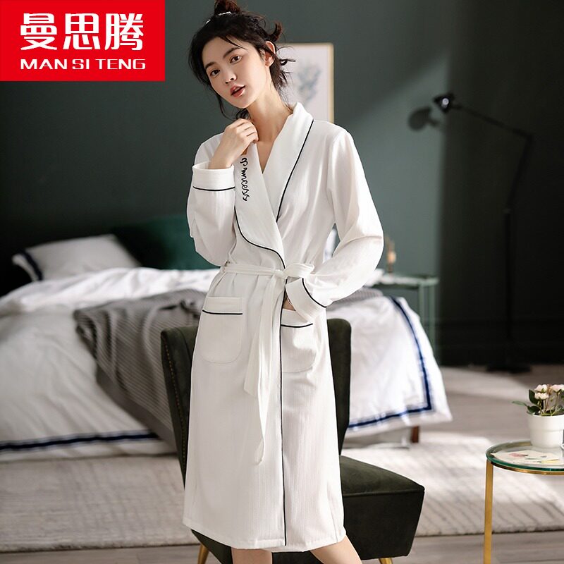 Nightgown women spring and autumn cotton long sleeves thin ladies pajamas extended bathrobe yukata autumn and winter cotton housewear
