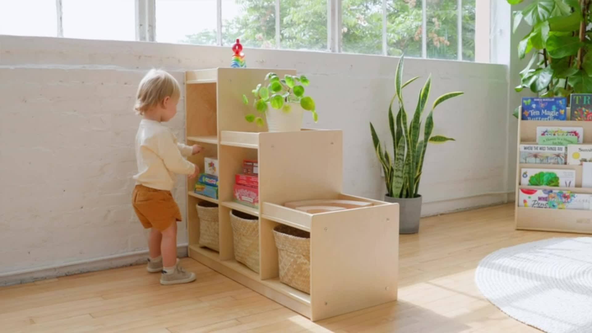 Montessori Toy Storage Wooden Daycare Furniture Children