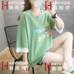 Youth 12-15 Years Old Girls Seven-point Mid-sleeve T-shirt Female Junior High School Students Summer Dress K-style Loose Short-sleeve Top