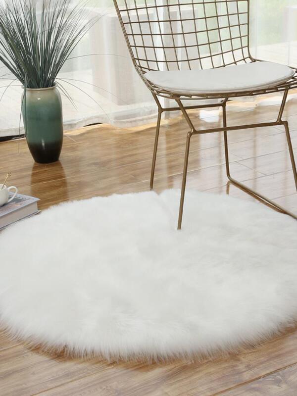 White Plush Round Carpet Makeup Chair Cushion Vanity Balcony Trendy Fluffy Bedroom Bedside Photo Solid Color