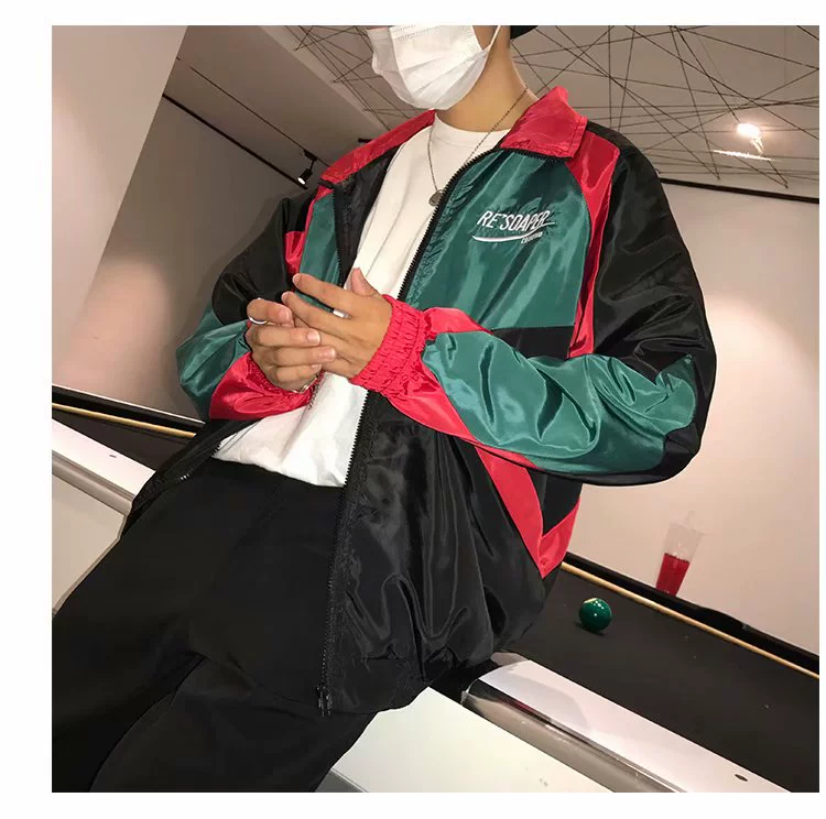 Áo khoác mỏng mùa thu hip hop nam phiên bản Hàn Quốc của xu hướng lỏng lẻo cá tính học sinh nhấn màu áo thể thao nam