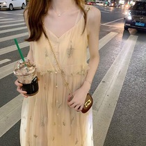 2020 Xian Xia Chaoxian light yellow long skirt light ripe wind sweet salt belt belt net dress children summer dress