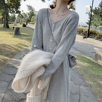 Winter womens dress with temperament Goddess Fan Design feeling small crowdsourced irregular knit bottom one-piece dress Children autumn and winter