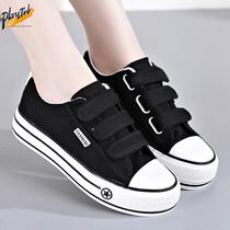 Womens sneakers student breathable 2024 new versatile Korean version Velcro canvas shoes girls thick-soled black cloth shoes