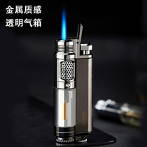 Focus windproof lighter inflatable creative transparent gas straight flush blue fire high temperature small welding gun outdoor ignitor