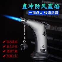 Tiger curved thumb lighter small spray gun anti-wind straight blue flame point moxibustion point incense creative igniter
