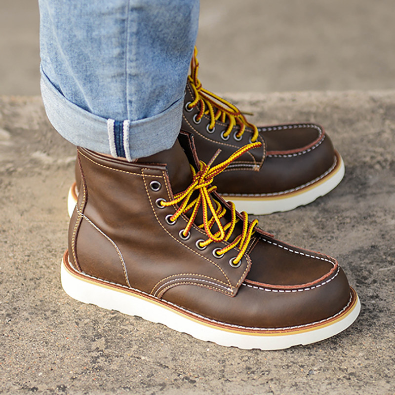 Ami khaki retro Martin boots men's crazy horse leather 857 tooling boots in the barrel motorcycle boots high barrel casual leather shoes tide