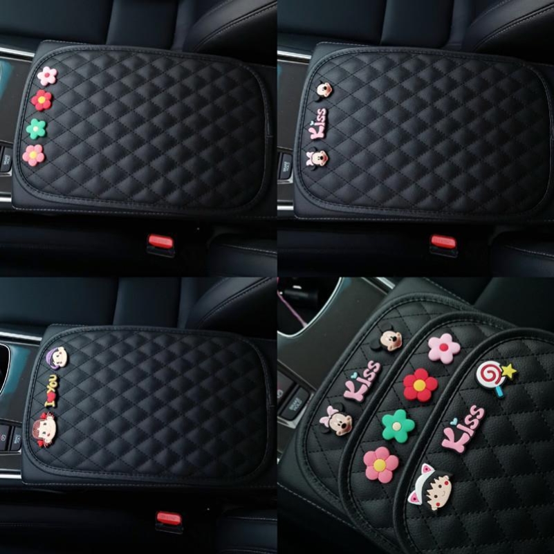 Creative Cute Car Central Armrest Box Cushion Universal Car Cartoon Trim Leather On-board Female Armrest Cover
