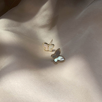 Fresh temperament little fairy White Fritillaria three-dimensional butterfly earrings 925 silver pin Fairy earrings earrings