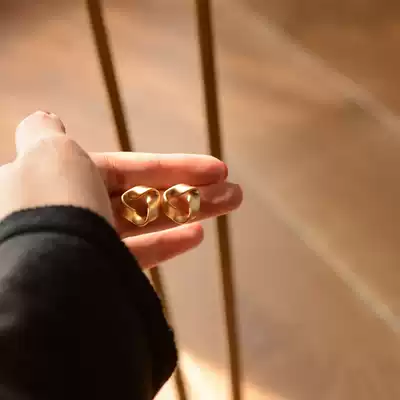 CHIC wind handmade twisted geometric small ear needle misted face matte gold plated earrings 925 silver needle ear ornaments female