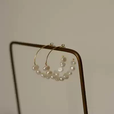 Original exclusive hand made strong light natural Baroque pearl earrings American 14K gold Gold C- shaped earrings female