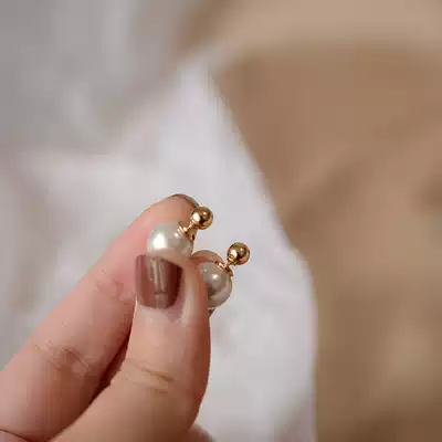 The exquisite small version of the golden bean can be worn alone. American 14K gold bag artificial pearl earrings temperament versatile ear needle