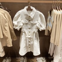 URUC women's 2021 spring new waist bubble sleeve white denim dress YU08SBGN2000