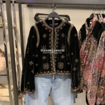 6895243URUC2021 autumn spring new heavy industry embroidery velvet short coat 06895243800