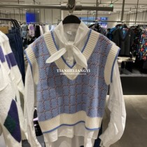 URUC2021 Autumn New Contrast Plaid V-Neck Sleeveless Knit Vest Top Women's YU02R9AE2000