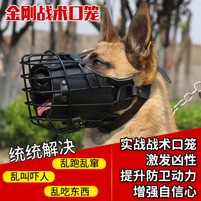 Stainless Steel Deshound Dog Dubin Rovena Tactical Mouth Cage Forbidden Bites Bull Leather Metal Training Dog Special Impact Stomp Cage