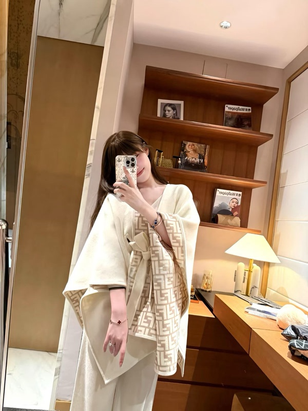 Double-Sided Letter-Printed Cashmere Wool Cape Shawl for Women, High-End Versatile Warm Coat with Belt