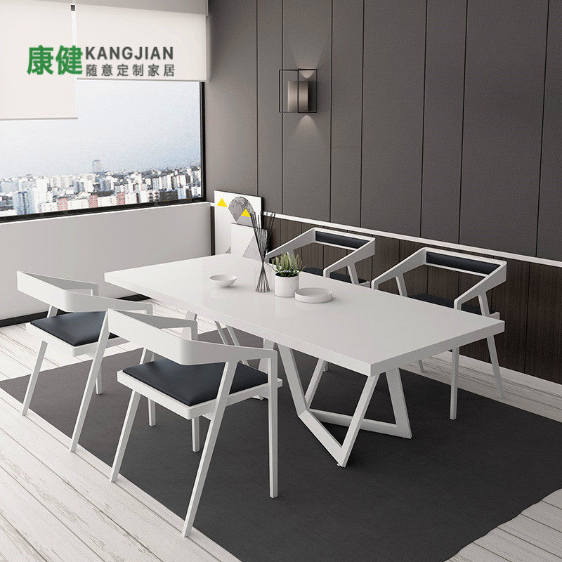 Minimalist white solid wood dining table and chairs Combined extremely minimalist creative desk modern desk personality Fashion bench-Taobao