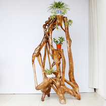 Log root carving rack Balcony tree root multi-layer bonsai rack camphor wood living room wood carving ornaments flower rack H1165