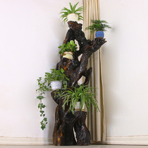 Root carving flower frame solid wood tree root bonsai frame natural wood root landing log swinging piece living room root art base HR2505